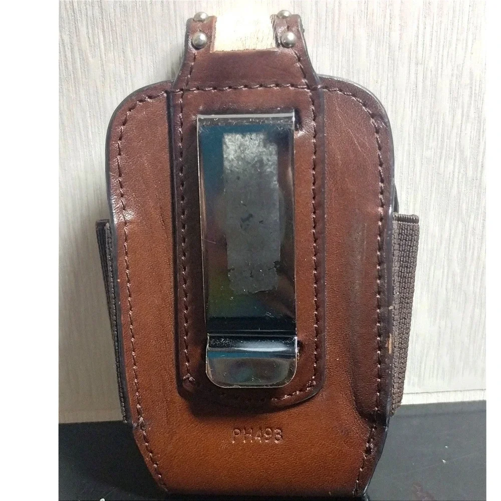 Western Leather Cowhide Belt Clip Phone Holster Pouch Cross Conchos Studded